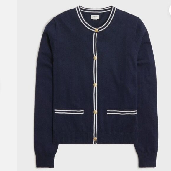 J. Crew Factory cg784 Navy Blue Contrast-trim Cardigan Sweater For Women size s - Picture 1 of 9